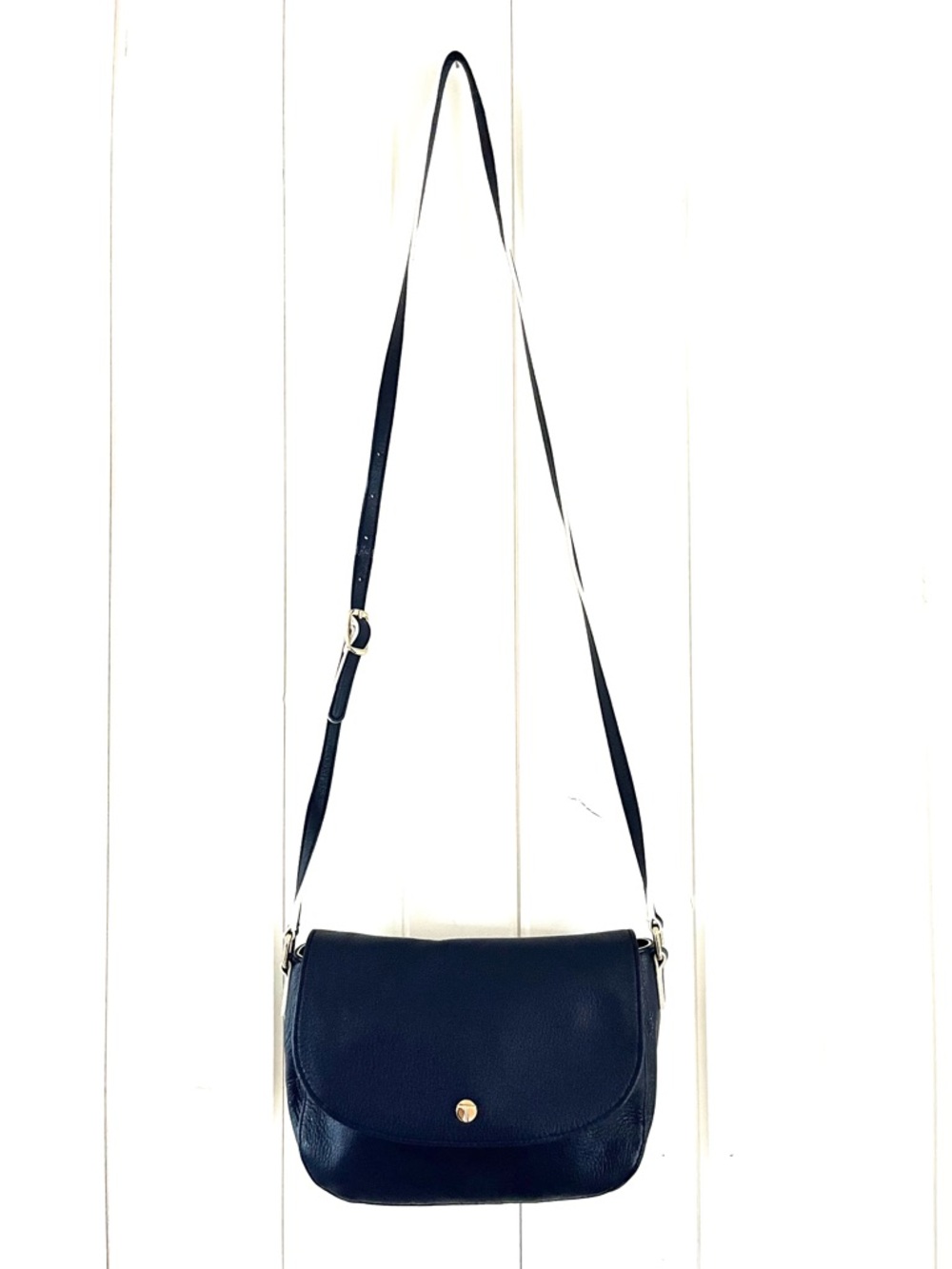 Talbots Navy Pebbled Leather Crossbody Bag with Gold Accent - Picture 6 of 11